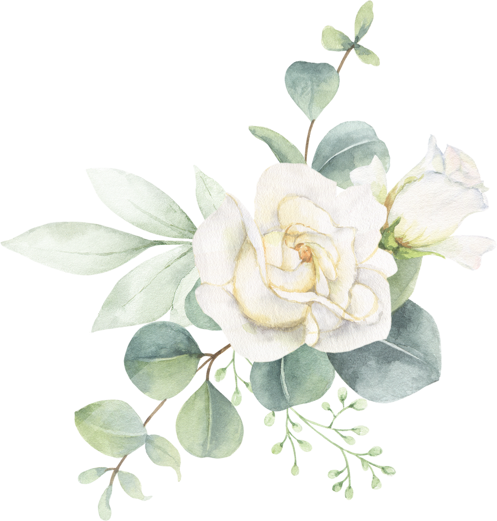 Rose flower and eucalyptus bouquet.